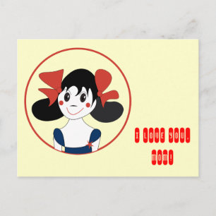 Cute Girl with Red Bows Kids Illustration Postcard