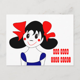 Cute Girl with Red Bows Kids Illustration Postcard