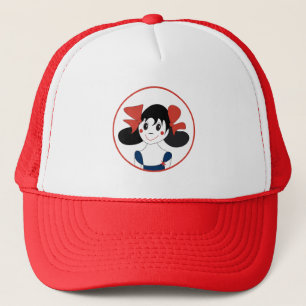 Cute Girl with Red Bows Kids Illustration Trucker Hat