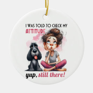 CUTE GIRL WITH SHAGGY BLACK DOG CERAMIC ORNAMENT