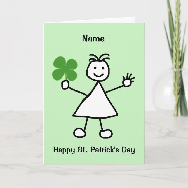 Cute Girl with Shamrock St Patrick's Day Card (Front)