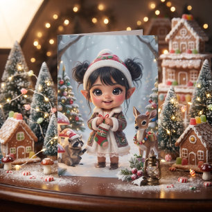 Cute Girl Woodland Themed Colouring Page Christmas Card