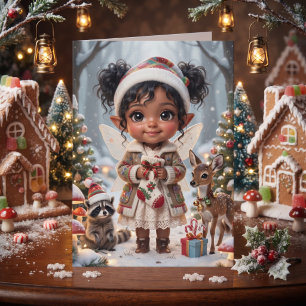 Cute Girl Woodland Themed Colouring Page Christmas Card