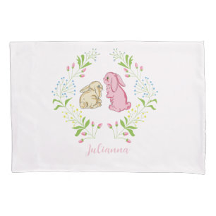 Cute Girl Wreath Bunny Pillowcase