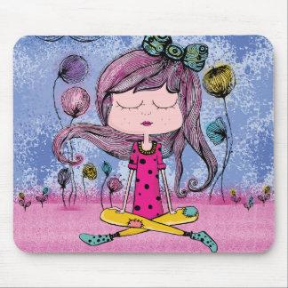 Cute Girl Yoga Illustration Mouse Pad