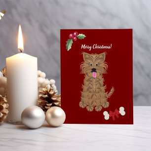 Cute Girl Yorkie Dog Customizable Holiday Card