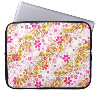 Cute girley flowers stripes pattern laptop sleeve