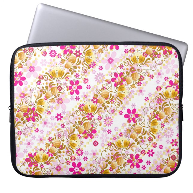 Cute girley flowers stripes pattern laptop sleeve (Front)