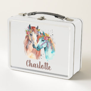 Cute Girlie Watercolor Kids Name School Metal Lunc Metal Lunch Box