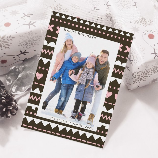 Cute Girlish Pattern Happy Holidays Photo Holiday Card (Creator Uploaded)