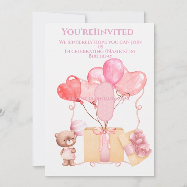 Cute girls 1st Birthday  Save The Date (Front)