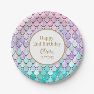 Cute Girls 2nd Birthday Mermaid Theme Paper Plates