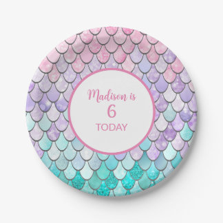 Cute Girls 6th Birthday Mermaid Theme Party Paper Plate