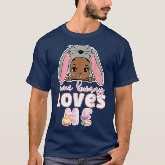 Cute Girls African American Easter Bunny Loves Me  T-Shirt
