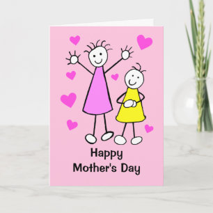 Cute Girls and Hearts Mother's Day Card