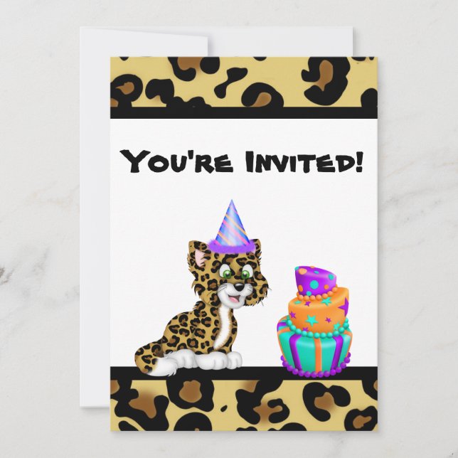 Cute Girls Animal Print Leopard Birthday Invite (Front)