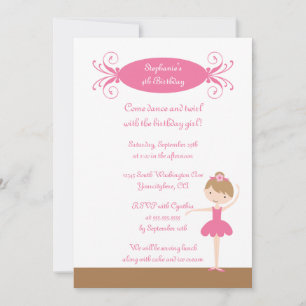 Cute girl's ballerina birthday party invitation