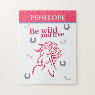 Cute Girls Be Wild and Free Decorative Horse   Jigsaw Puzzle