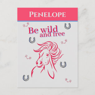 Cute Girls Be Wild and Free Decorative Horse   Postcard