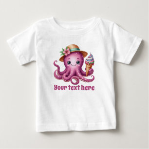 Cute girls beach octopus add text baby T-Shirt