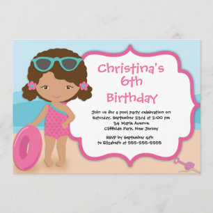 Cute Girls Beach Party Birthday Party Invitations