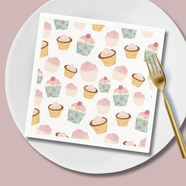 Cute girls birthday cupcake pattern napkin (Cupcake pattern paper napkins - perfect for baby showers,  afternoon tea and girls birthday parties.)