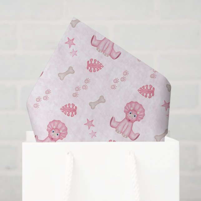Cute Girls Birthday Pink Dinosaur Tissue Paper (Gift Bag)