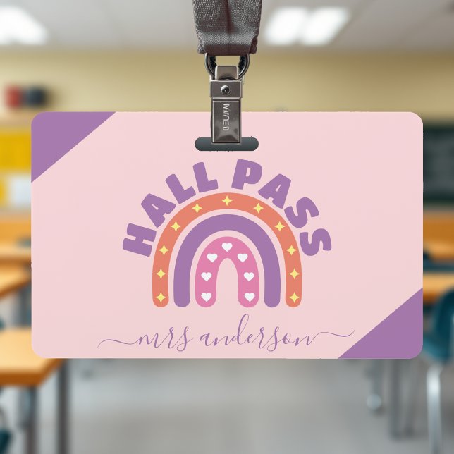Cute Girls Boho Rainbow Teacher Student Hall Pass ID Badge (Cute Girls Boho Rainbow Teacher Student Hall Pass Badge
)