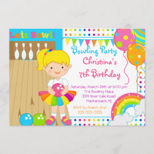 Cute Girls Bowling Birthday Party Invitation