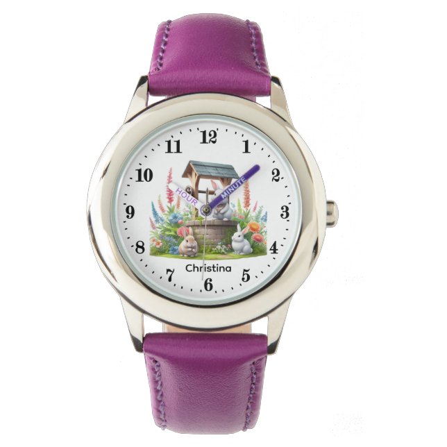 Cute girls bunny lovers add name  watch (Front)