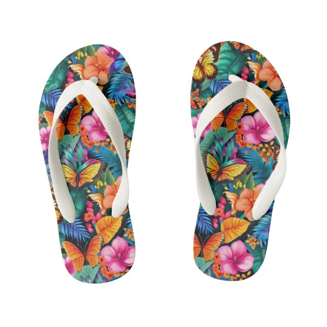 cute girls butterflies flowers pattern kid's thongs (Footbed)