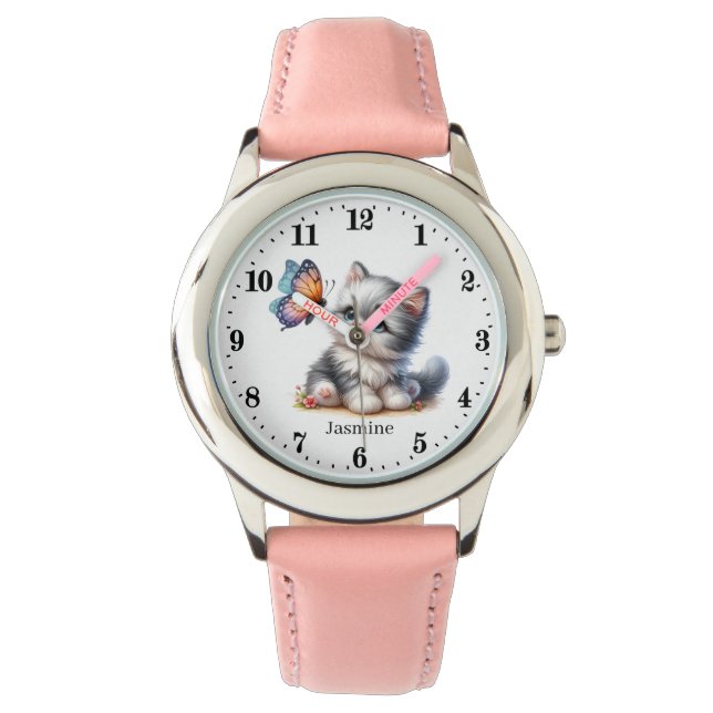 Cute girls butterfly cat add name  watch (Front)