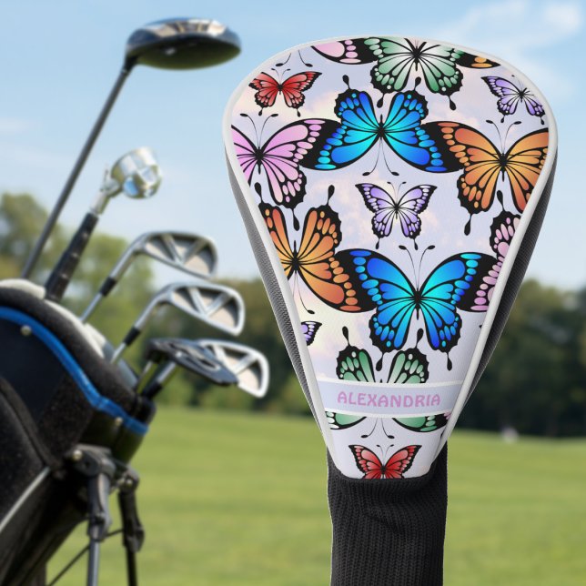 Cute Girls Butterfly Pattern Whimsical Blue Name Golf Head Cover (Cute Girls Butterfly Pattern Whimsical Blue Name Golf Head Cover)