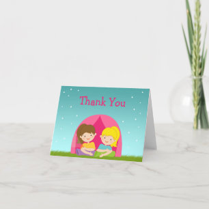 Cute Girls Camping Birthday Party Thank You Card