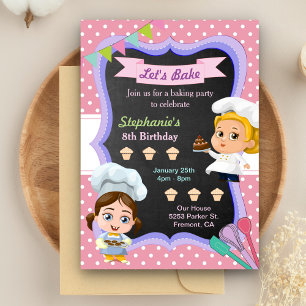 Cute Girls Chef Baking Birthday Party Invitation