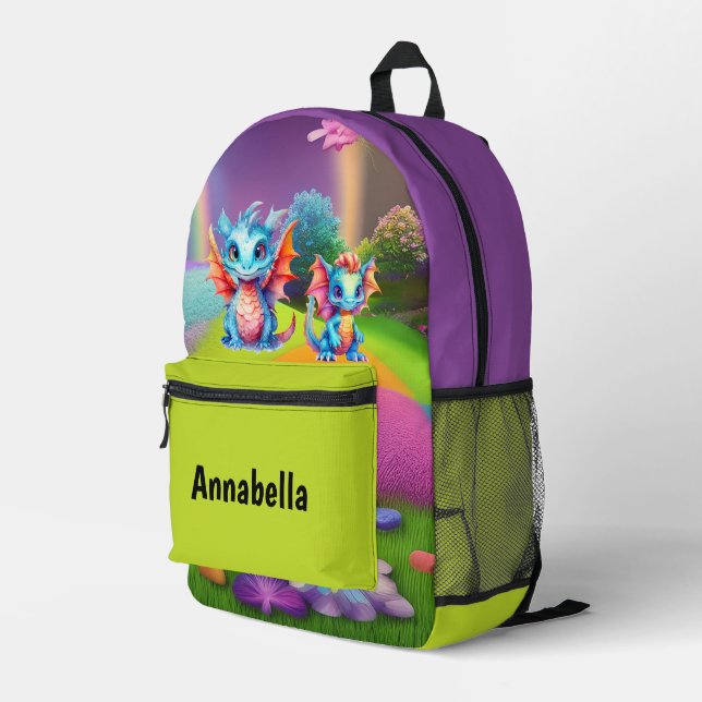Cute girls dragon add name  printed backpack (Back Corner Right)