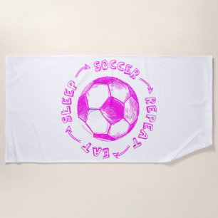 Cute Girls Eat Sleep Soccer Repeat - Youth Player  Beach Towel