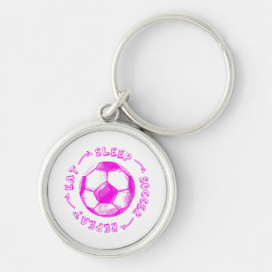 Cute Girls Eat Sleep Soccer Repeat - Youth Player Key Ring