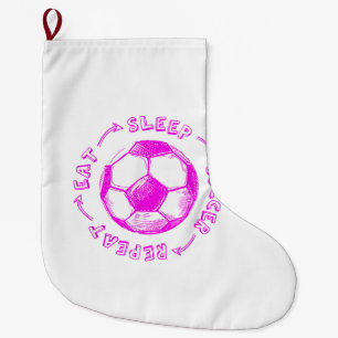 Cute Girls Eat Sleep Soccer Repeat - Youth Player Large Christmas Stocking