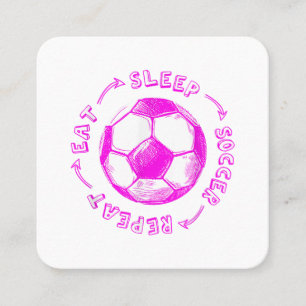 Cute Girls Eat Sleep Soccer Repeat - Youth Player Square Business Card
