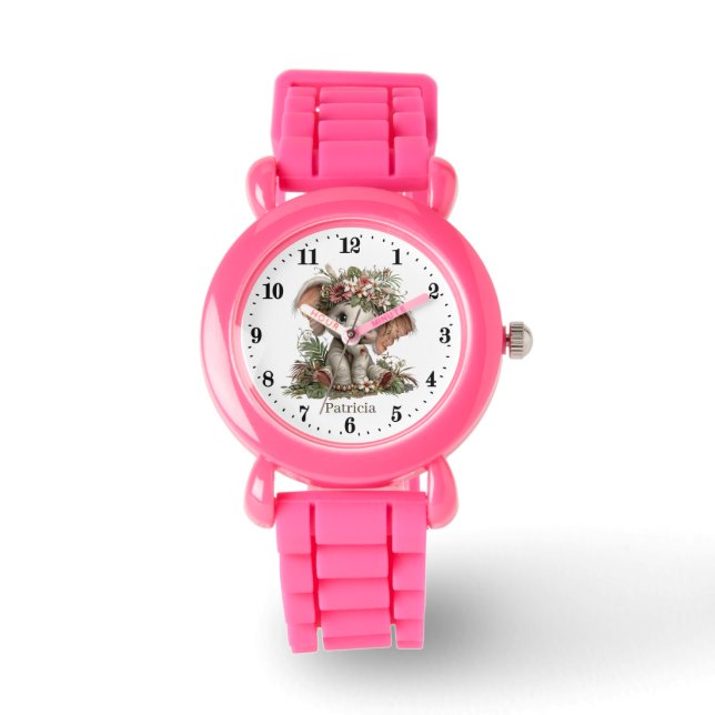 Cute girls elephant lovers add name  watch (Front)