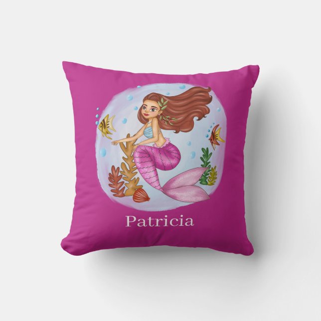 cute girls fantasy mermaid add name Throw Pillow (Front)