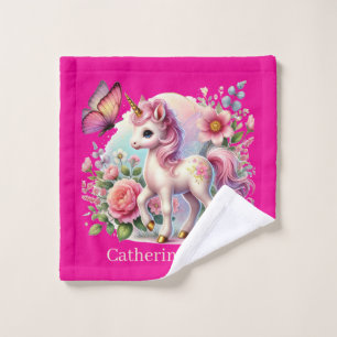 Cute girls fantasy unicorn add name wash cloth