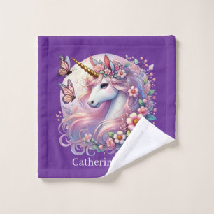Cute girls fantasy unicorn add name wash cloth