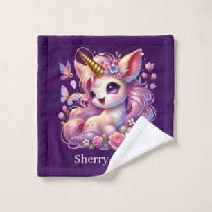 Cute girls fantasy unicorn add name wash cloth
