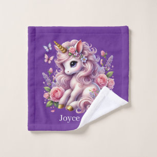 Cute girls fantasy unicorn add name wash cloth