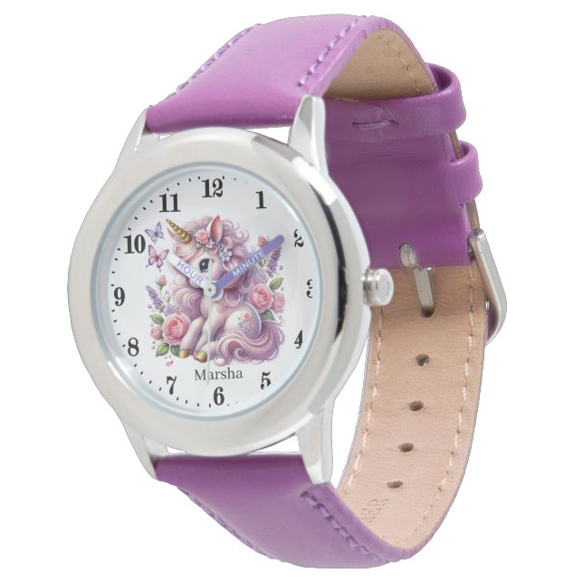 Cute girls fantasy unicorn add name  watch (Angled)