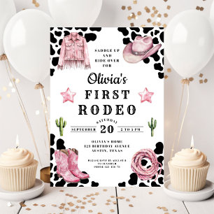 Cute Girl's First Rodeo 1st Birthday Invitation