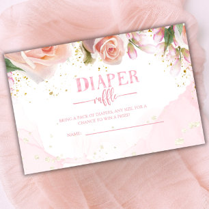 Cute Girls Floral Pink Diaper Raffle for Baby Enclosure Card