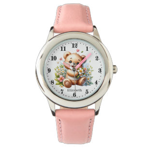 Cute girls flower bead add name watch
